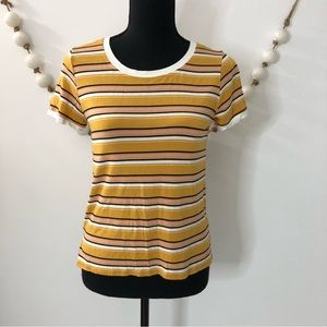 Pink Rose Crew Neck Retro Style T-shirt Juniors Medium Mustard Pink